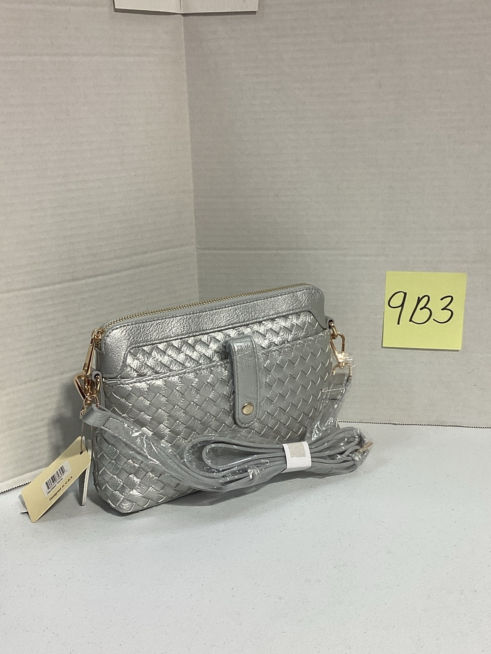 Mellow World Woven Metallic Silver Women's Crossbody Bag with Detachable Strap